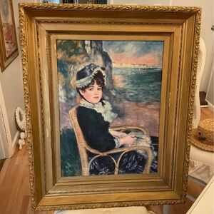 33" Frame RENOIR By the seashore Beautifull Franed Vtg Print On Board